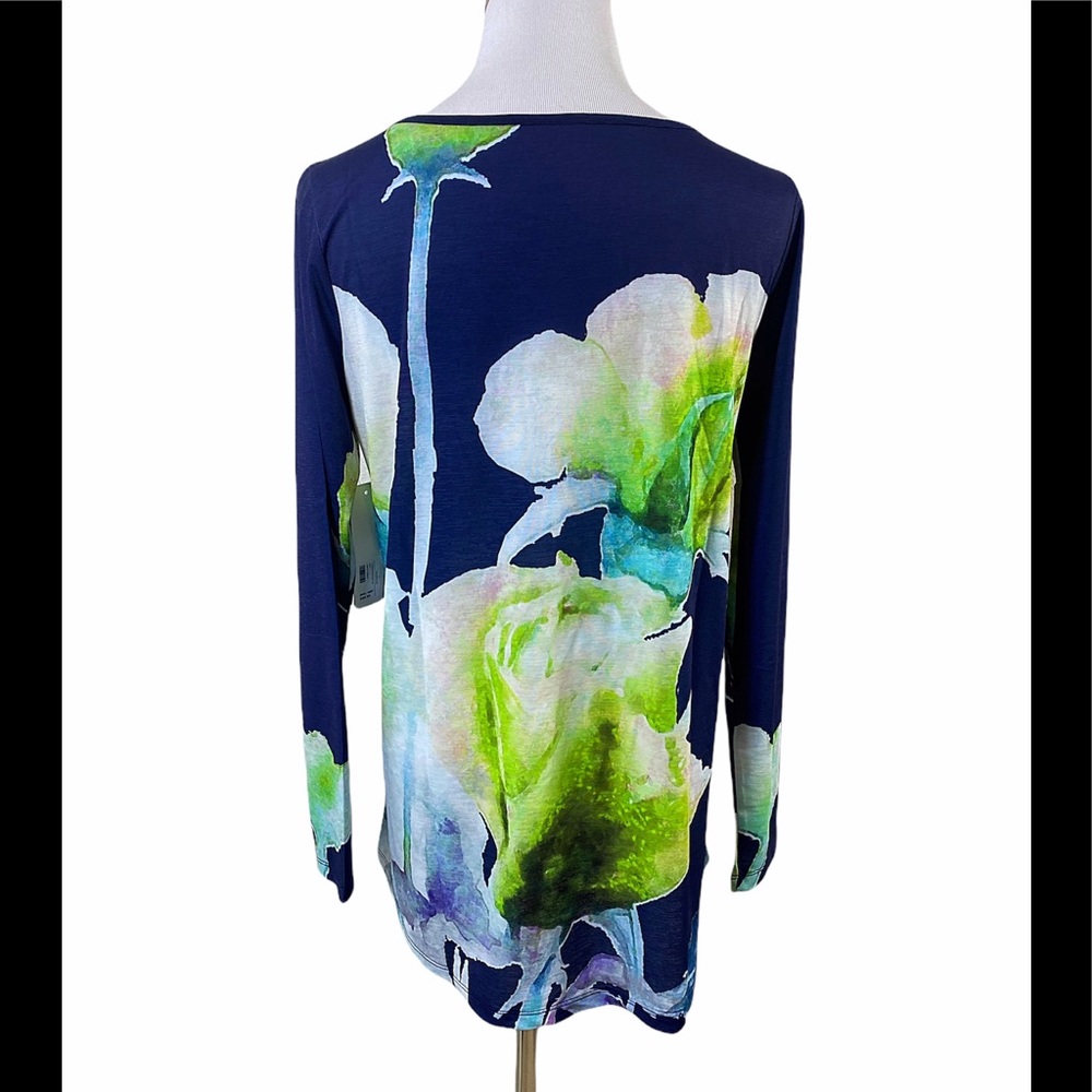 Soft Surroundings Navy Blue Camellia Bloom Top Sz S Floral - Picture 5 of 8